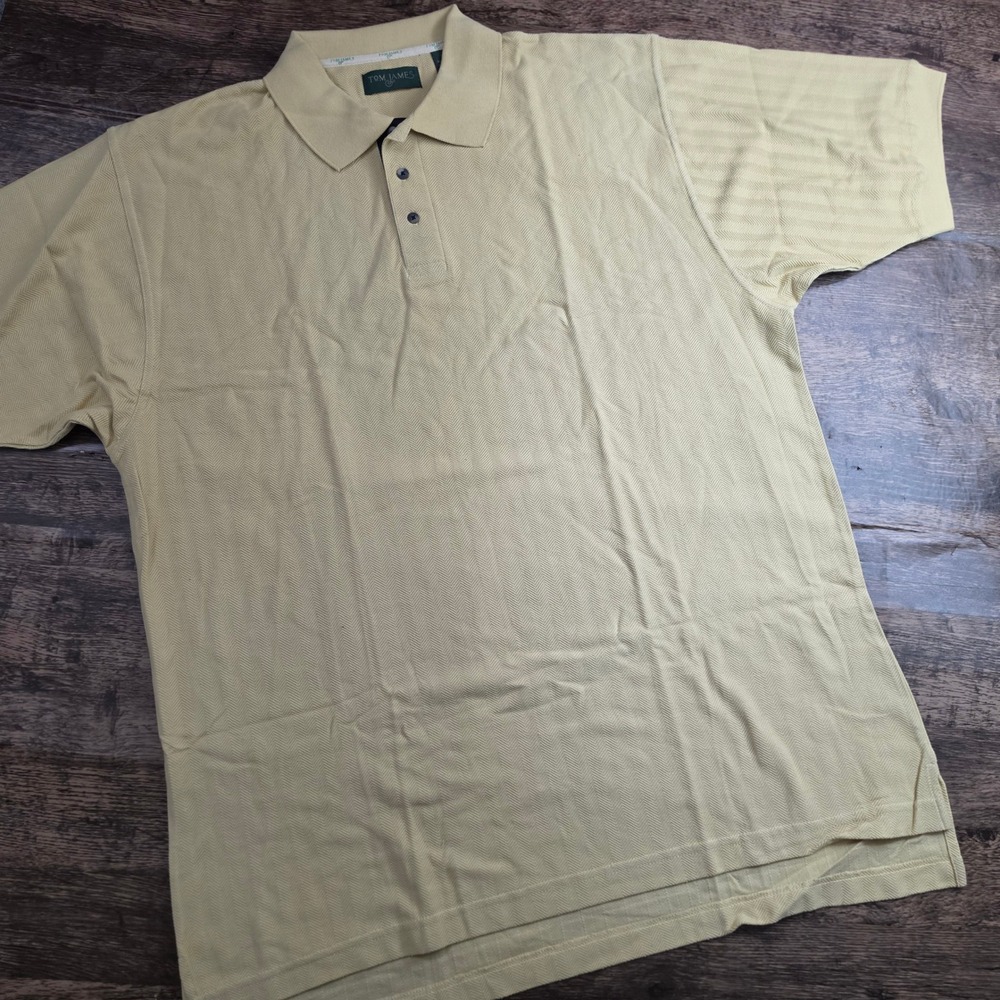 TOM JAMES‎ Polo Shirt Mens XXL Yellow Herringbone Textured 100% Cotton